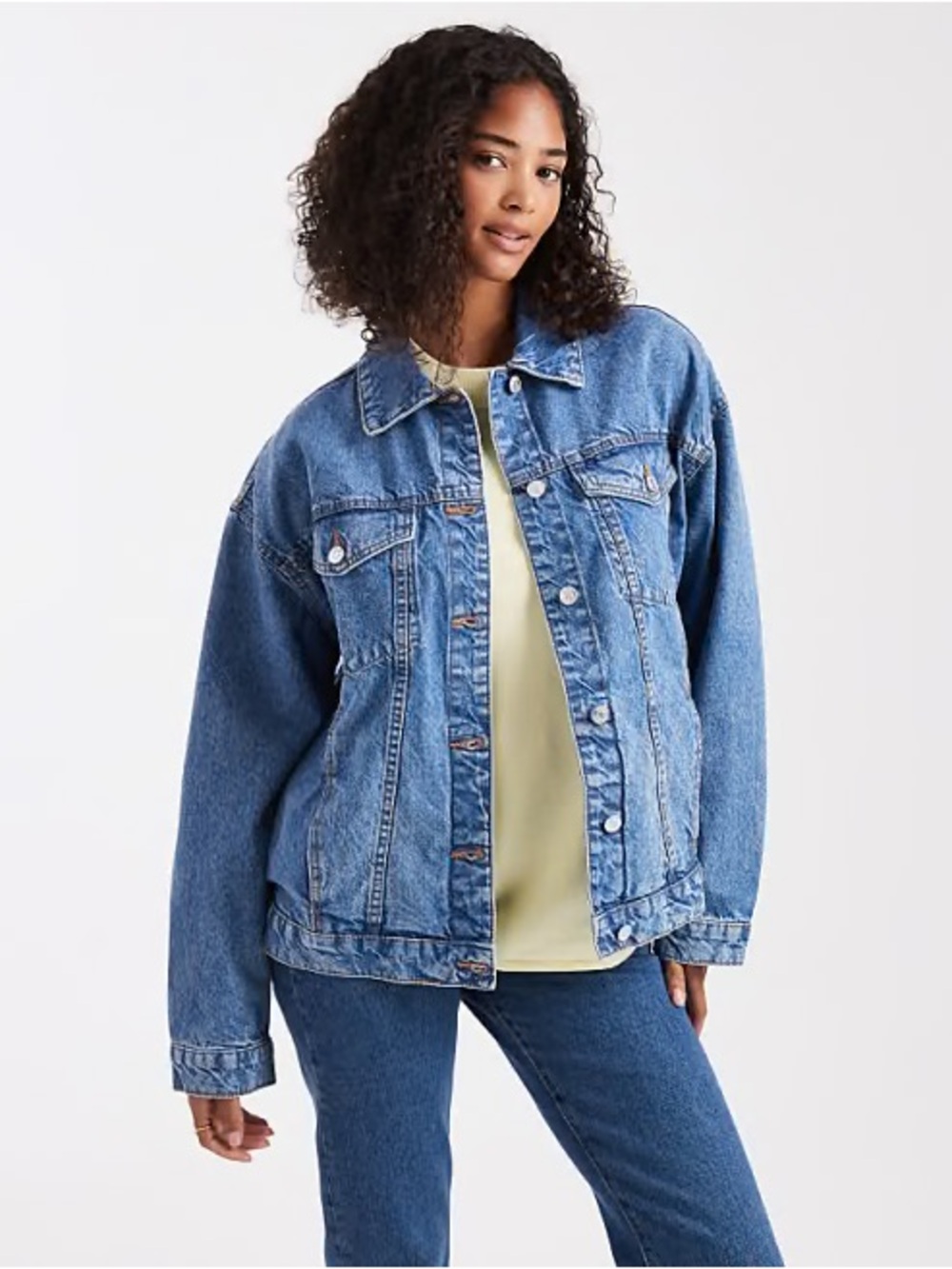 ASOS Blue Denim Jacket 99% Cotton Jean Jacket Fits M/L PTP 20" Size Tag XL